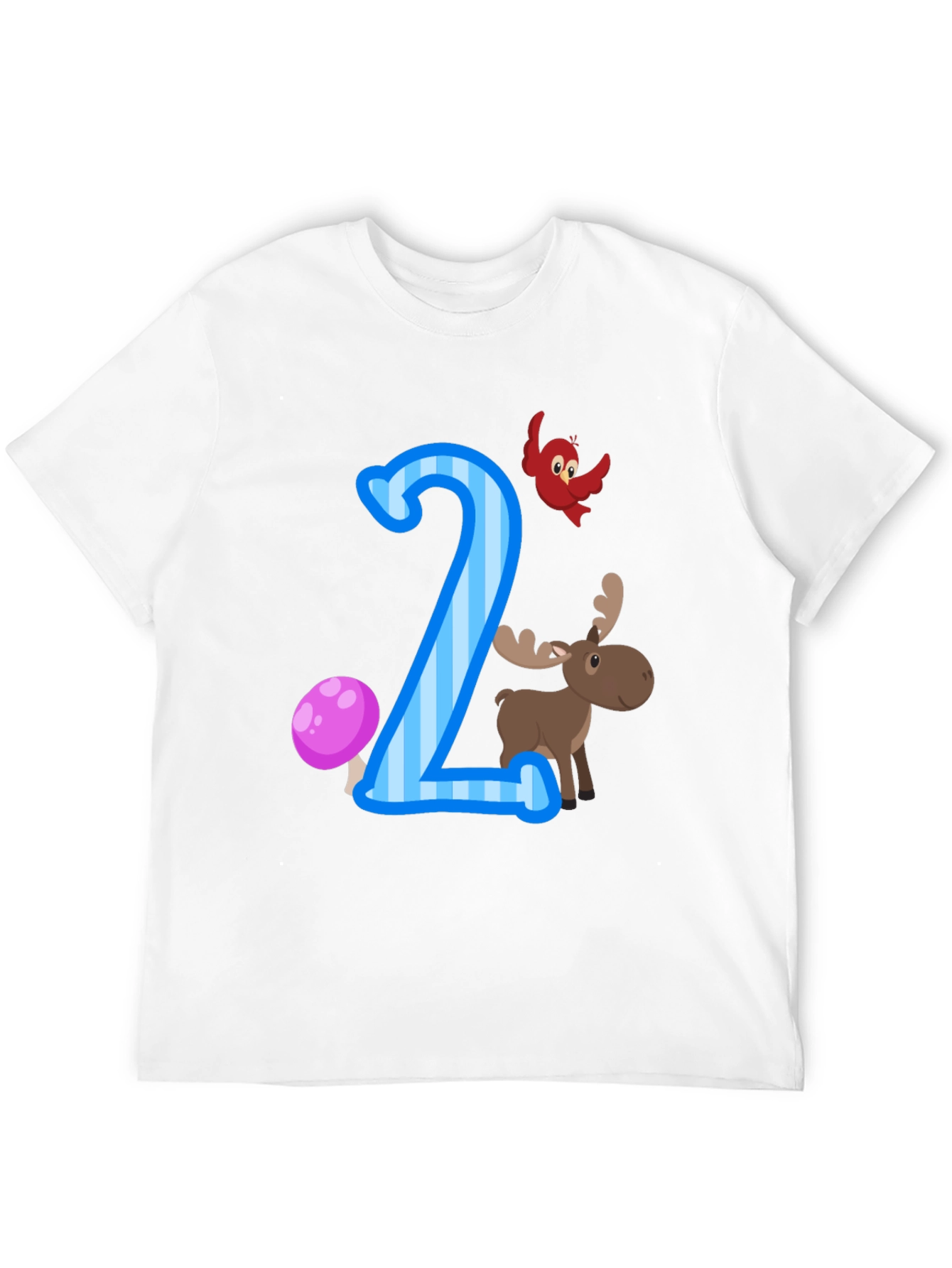 Number Two Birthday T-Shirt with Moose and Bird
