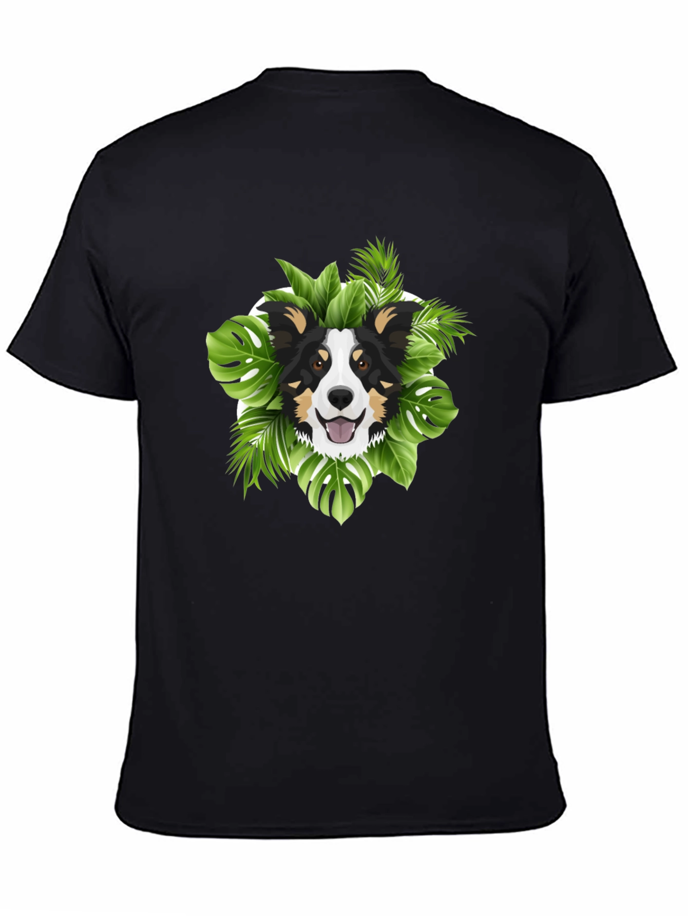Tropical Dog Graphic T-Shirt - Black