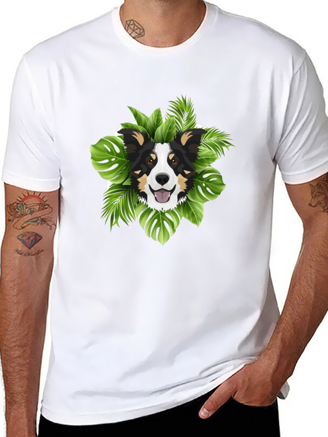 Tropical Dog Graphic T-Shirt - Black