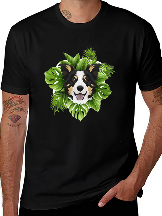 Tropical Dog Graphic T-Shirt - Black