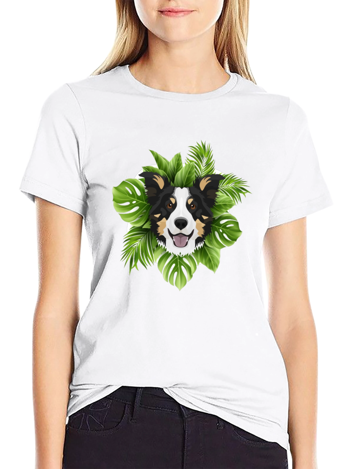 Tropical Dog Graphic T-Shirt - Black