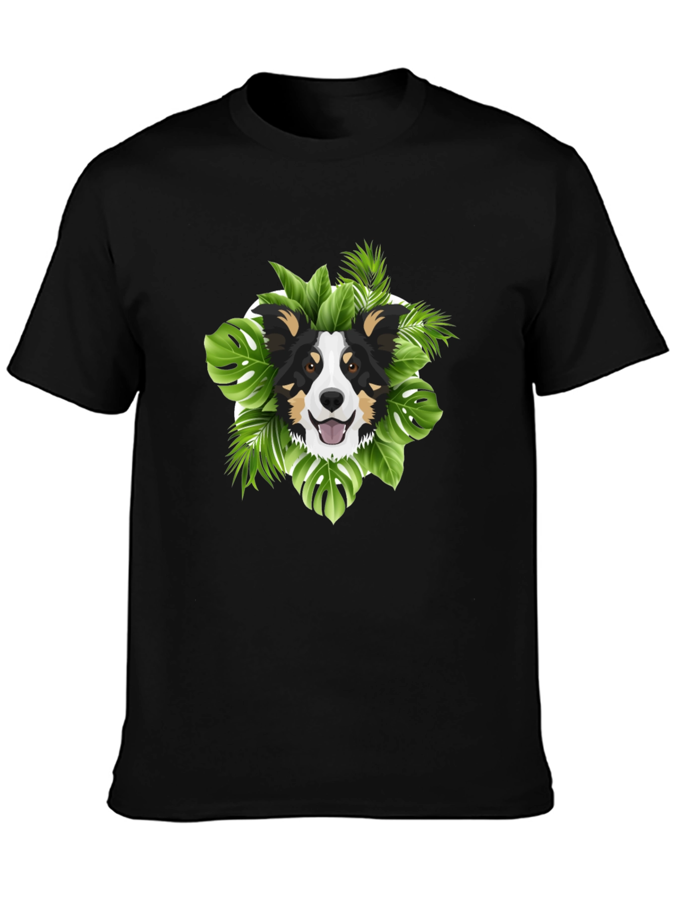 Tropical Dog Graphic T-Shirt - Black