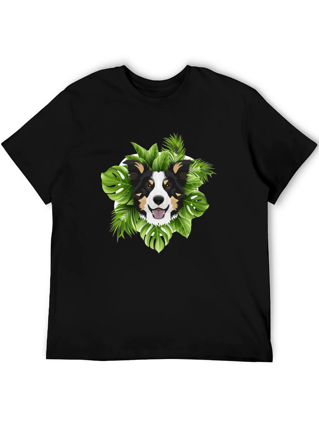Tropical Dog Graphic T-Shirt - Black