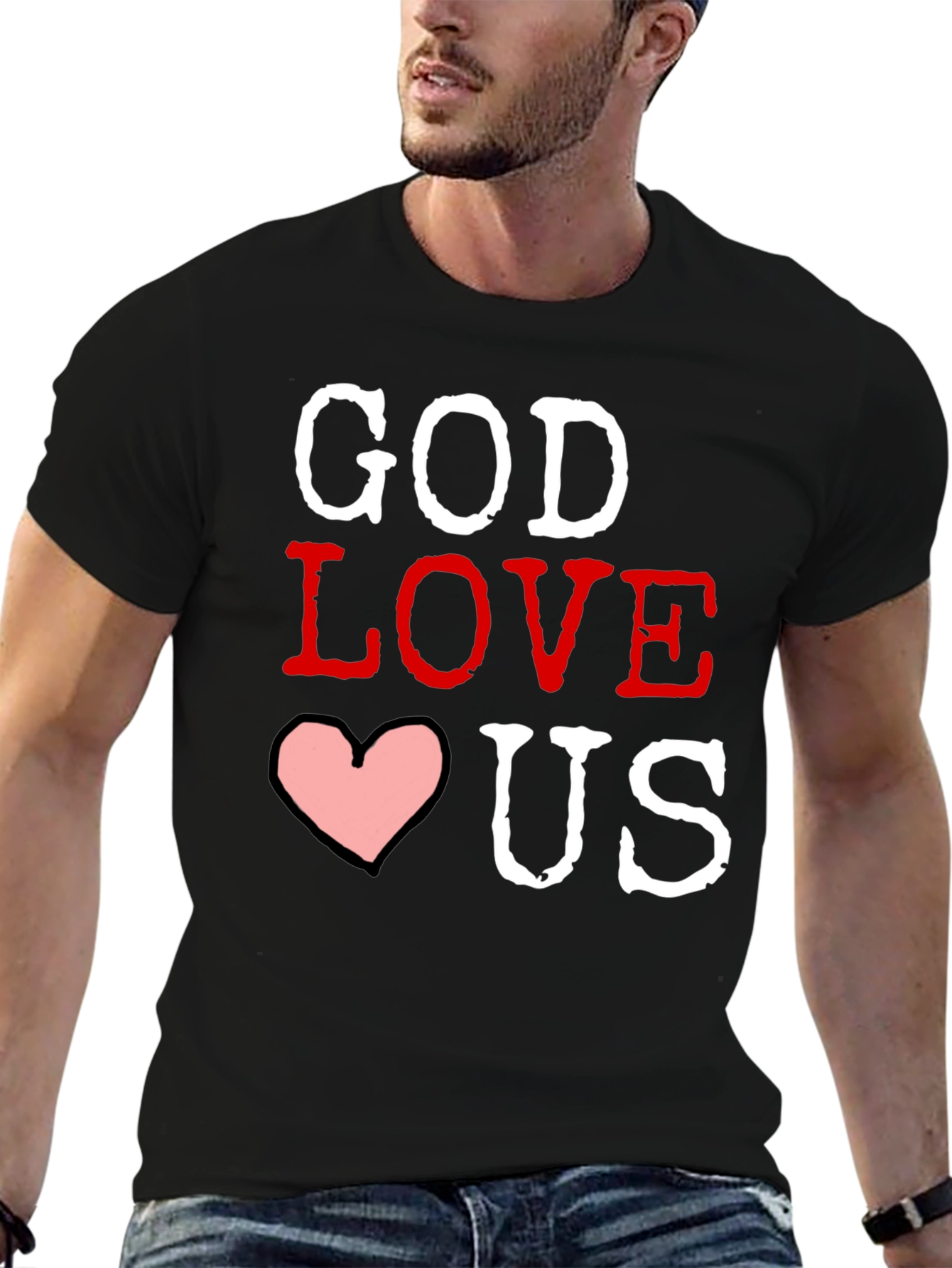God Loves Us Graphic T-Shirt - Black