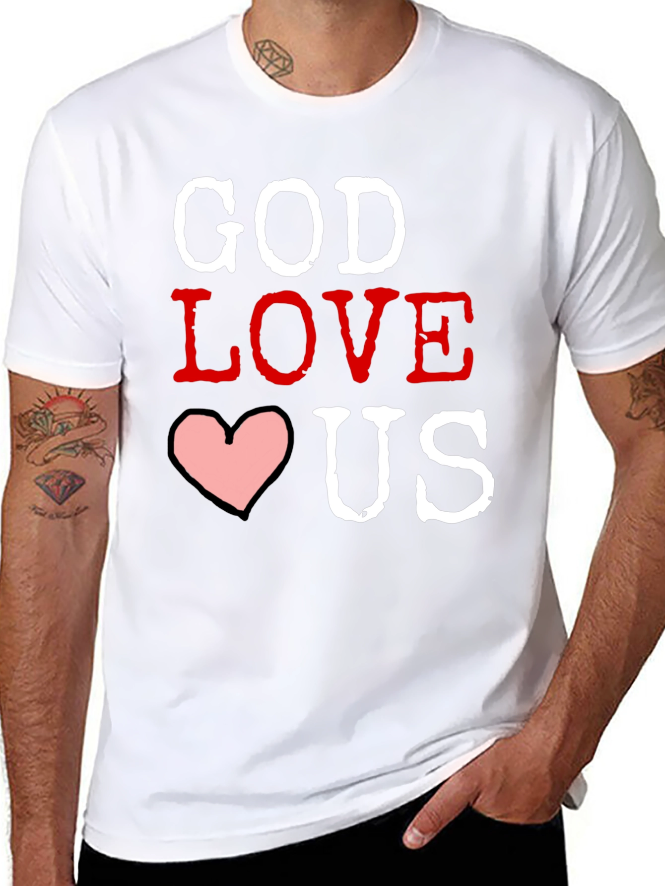 God Loves Us Graphic T-Shirt - Black
