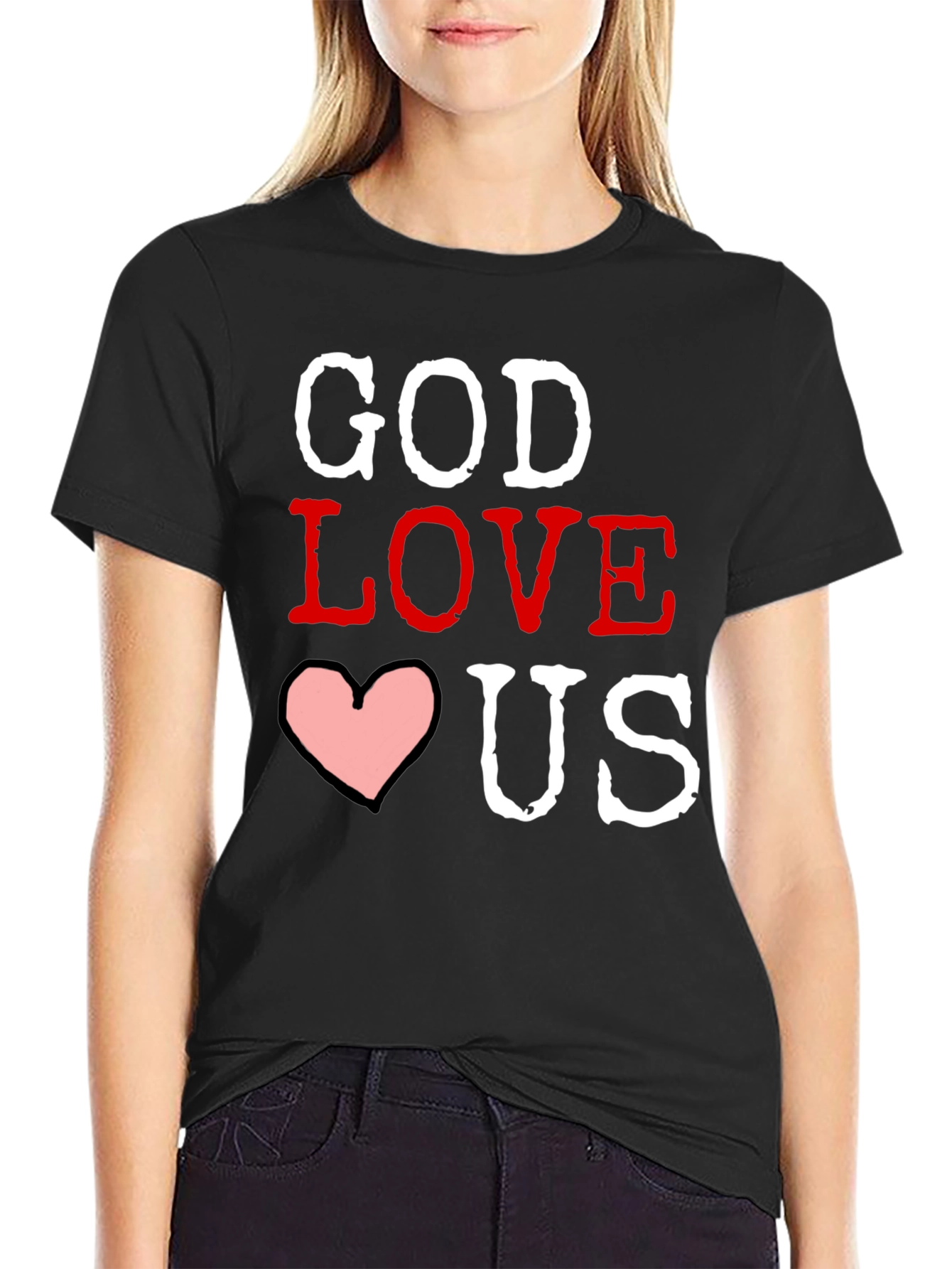 God Loves Us Graphic T-Shirt - Black