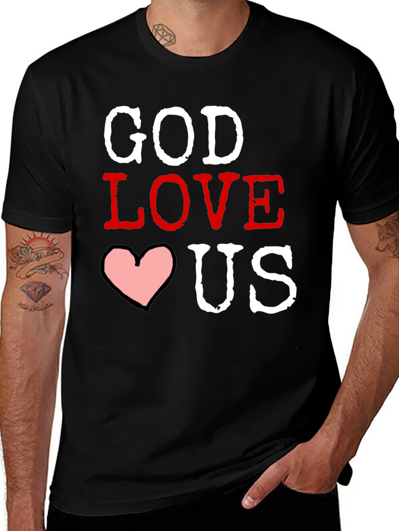 God Loves Us Graphic T-Shirt - Black