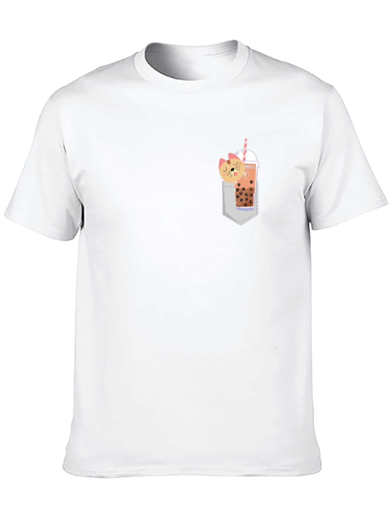 Boba Cat Pocket Print Tee - Cute Kawaii Style