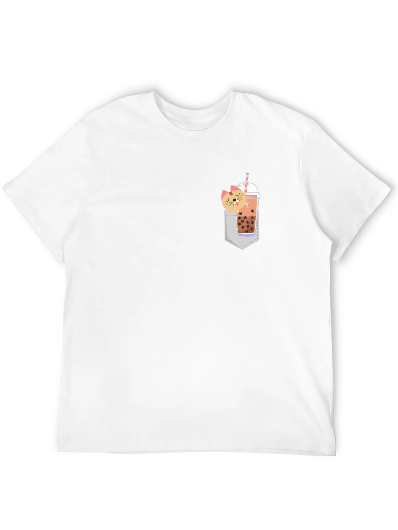 Boba Cat Pocket Print Tee - Cute Kawaii Style