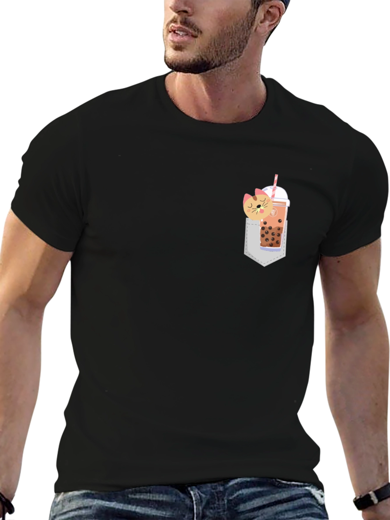 Boba Cat Pocket Print Tee - Cute Kawaii Style