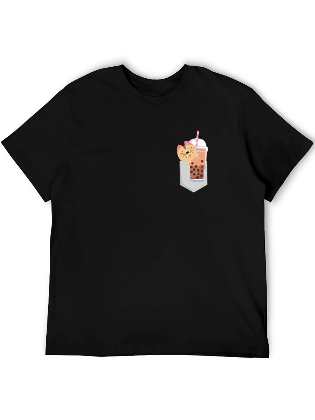 Boba Cat Pocket Print Tee - Cute Kawaii Style