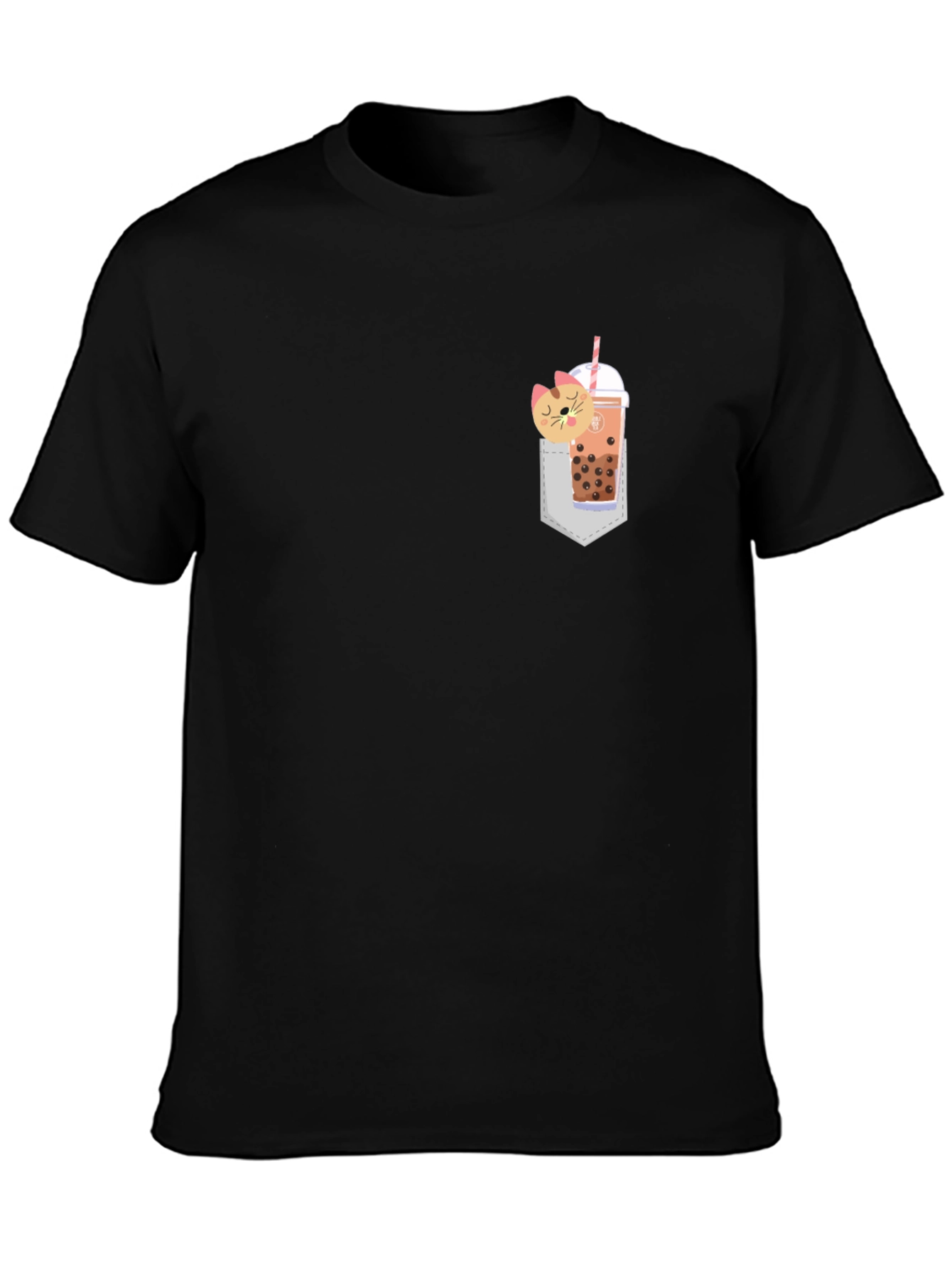 Boba Cat Pocket Print Tee - Cute Kawaii Style