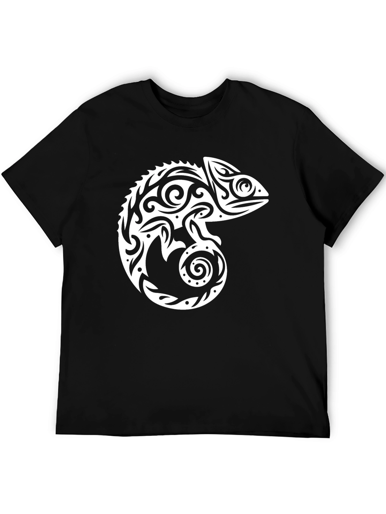Tribal Chameleon Graphic Tee - Cool Black T-Shirt