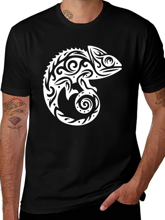 Tribal Chameleon Graphic Tee - Cool Black T-Shirt