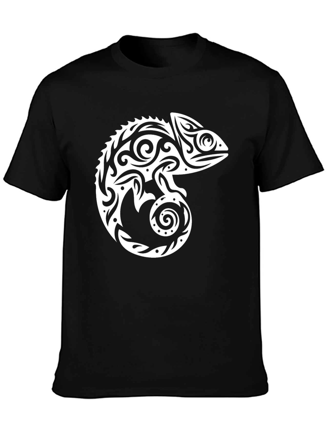 Tribal Chameleon Graphic Tee - Cool Black T-Shirt