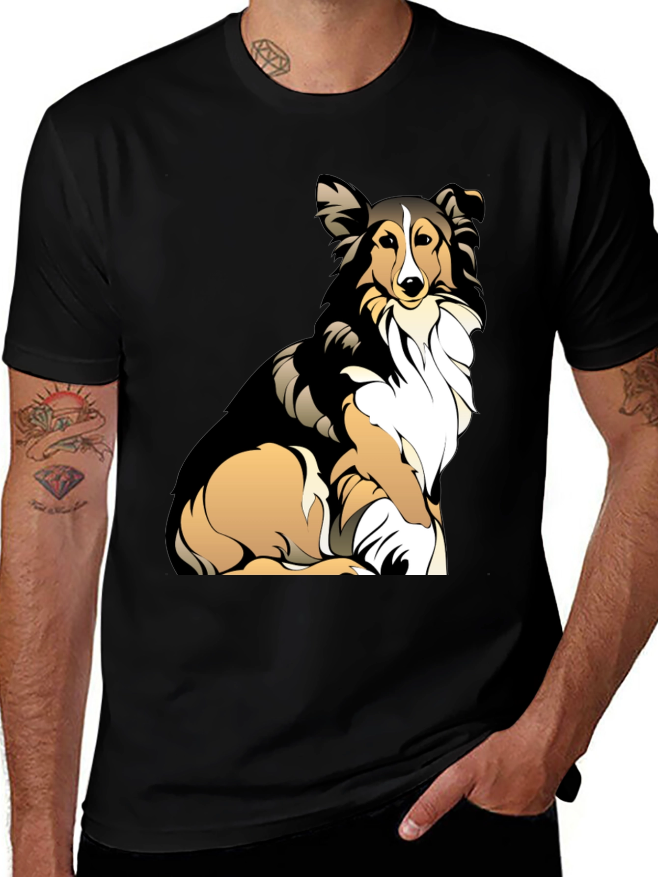Sheltie Dog Graphic Tee - Casual Black T-Shirt