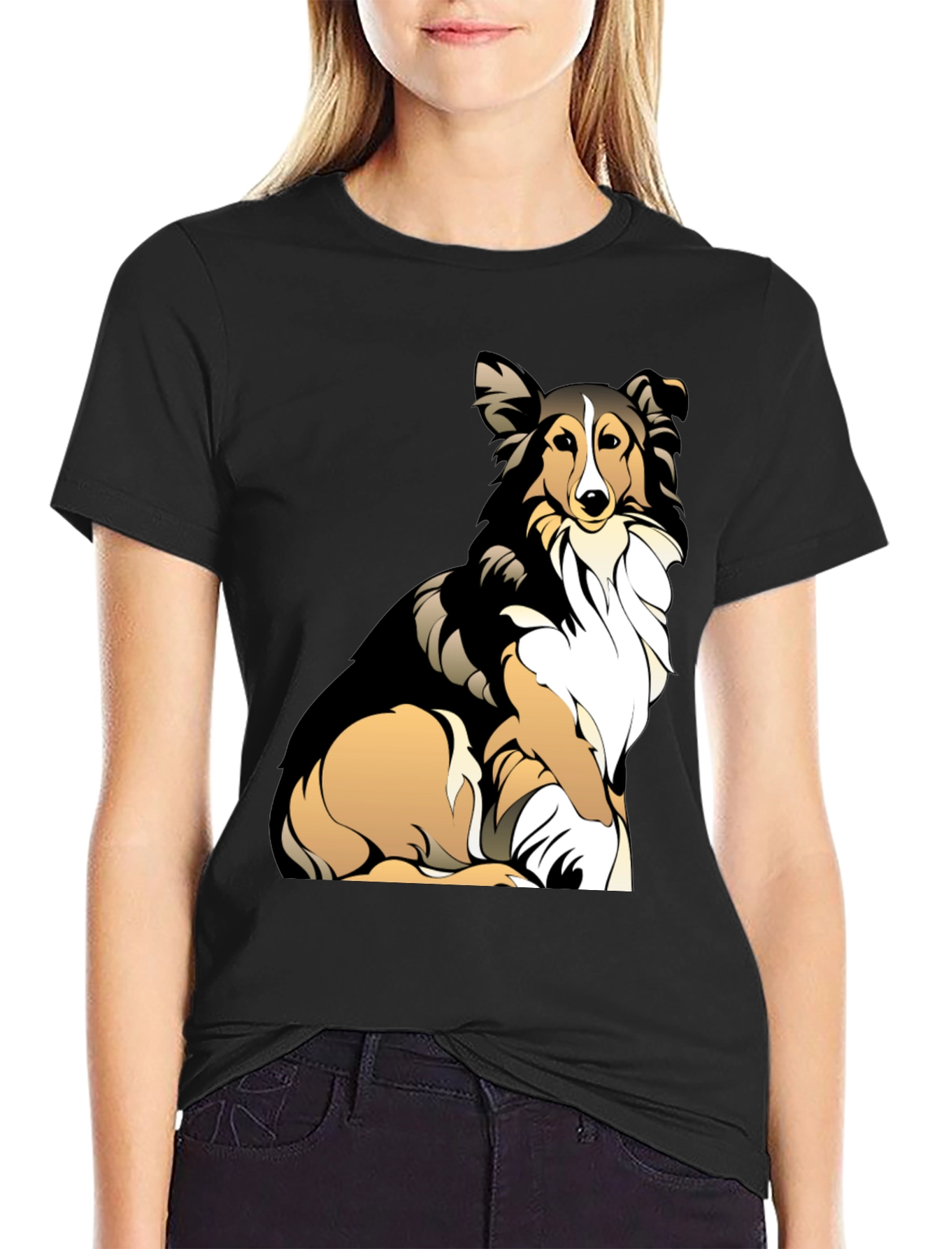 Sheltie Dog Graphic Tee - Casual Black T-Shirt