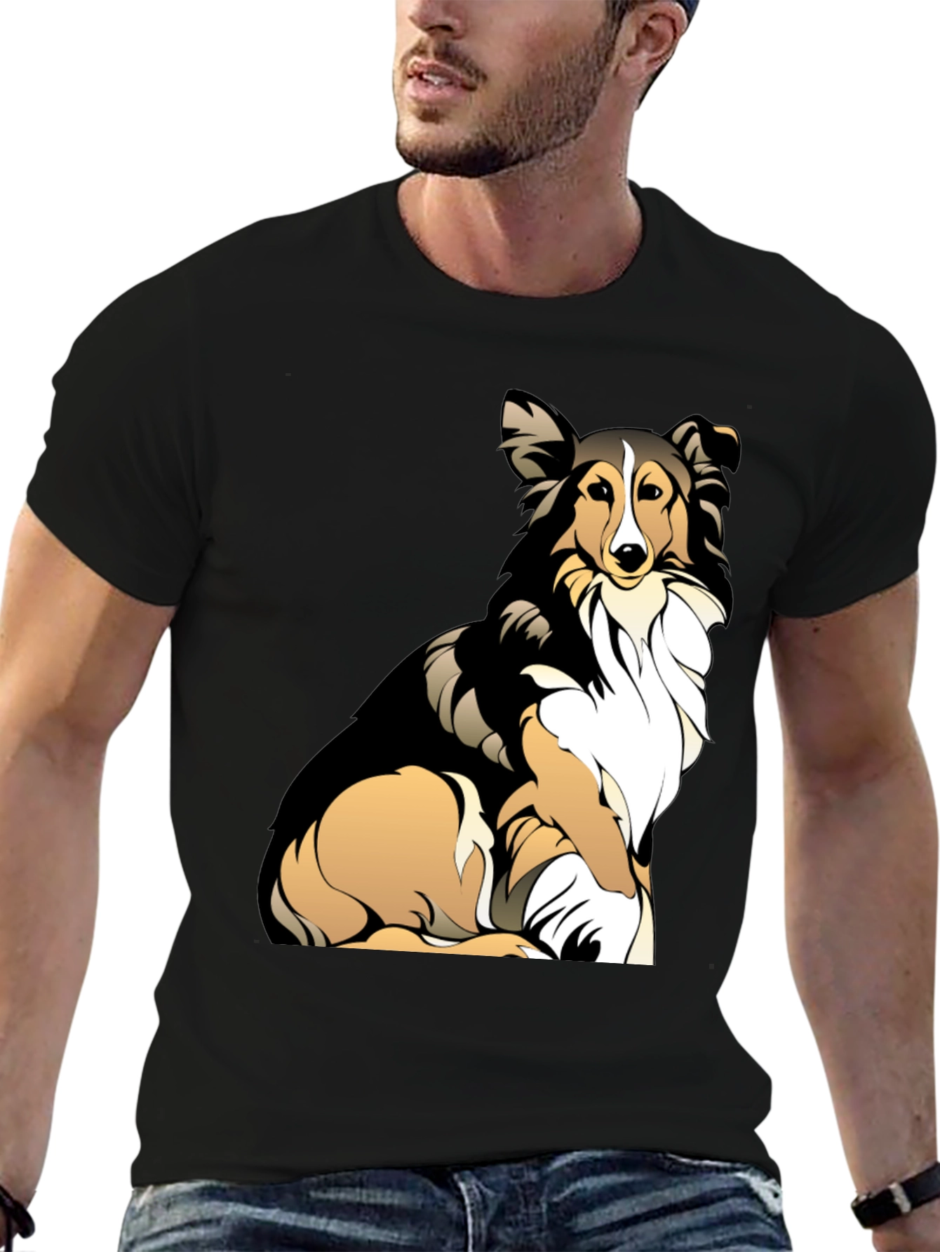 Sheltie Dog Graphic Tee - Casual Black T-Shirt