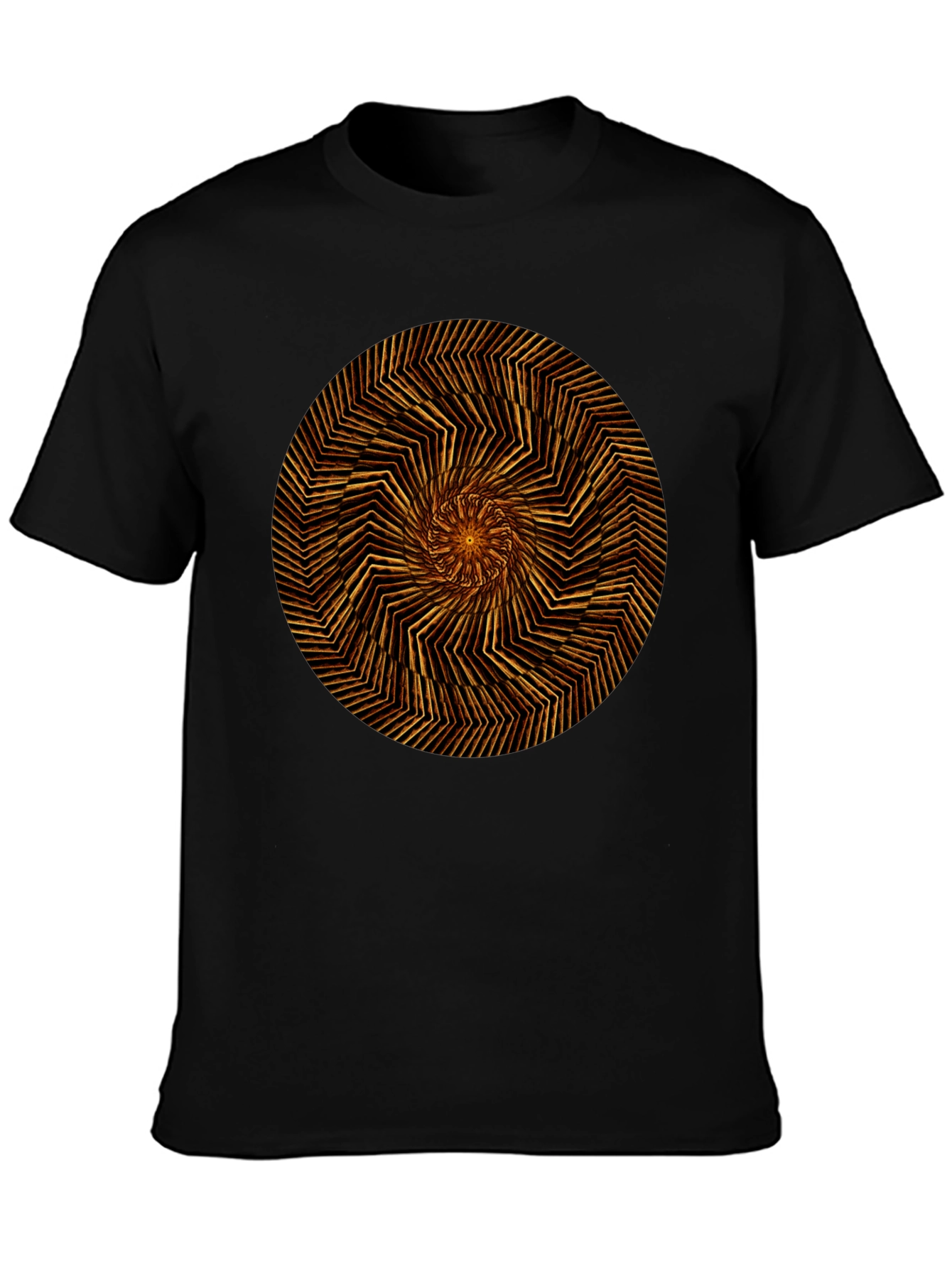 Geometric Spiral Graphic Tee - Black Cotton