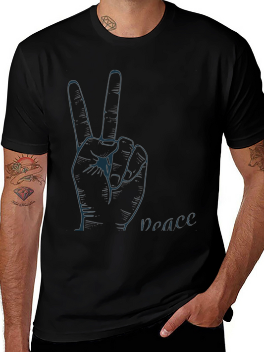 Peace Sign Graphic Tee - Black Comfort Fit T-Shirt