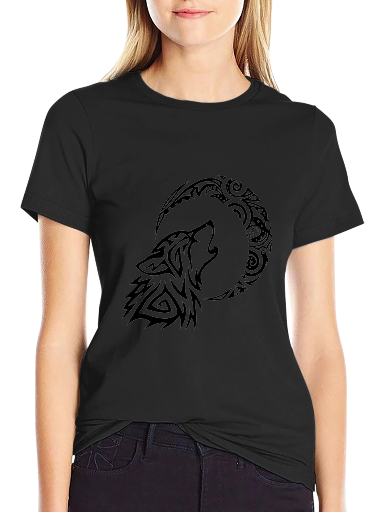 Tribal Wolf Moon T-Shirt - Black