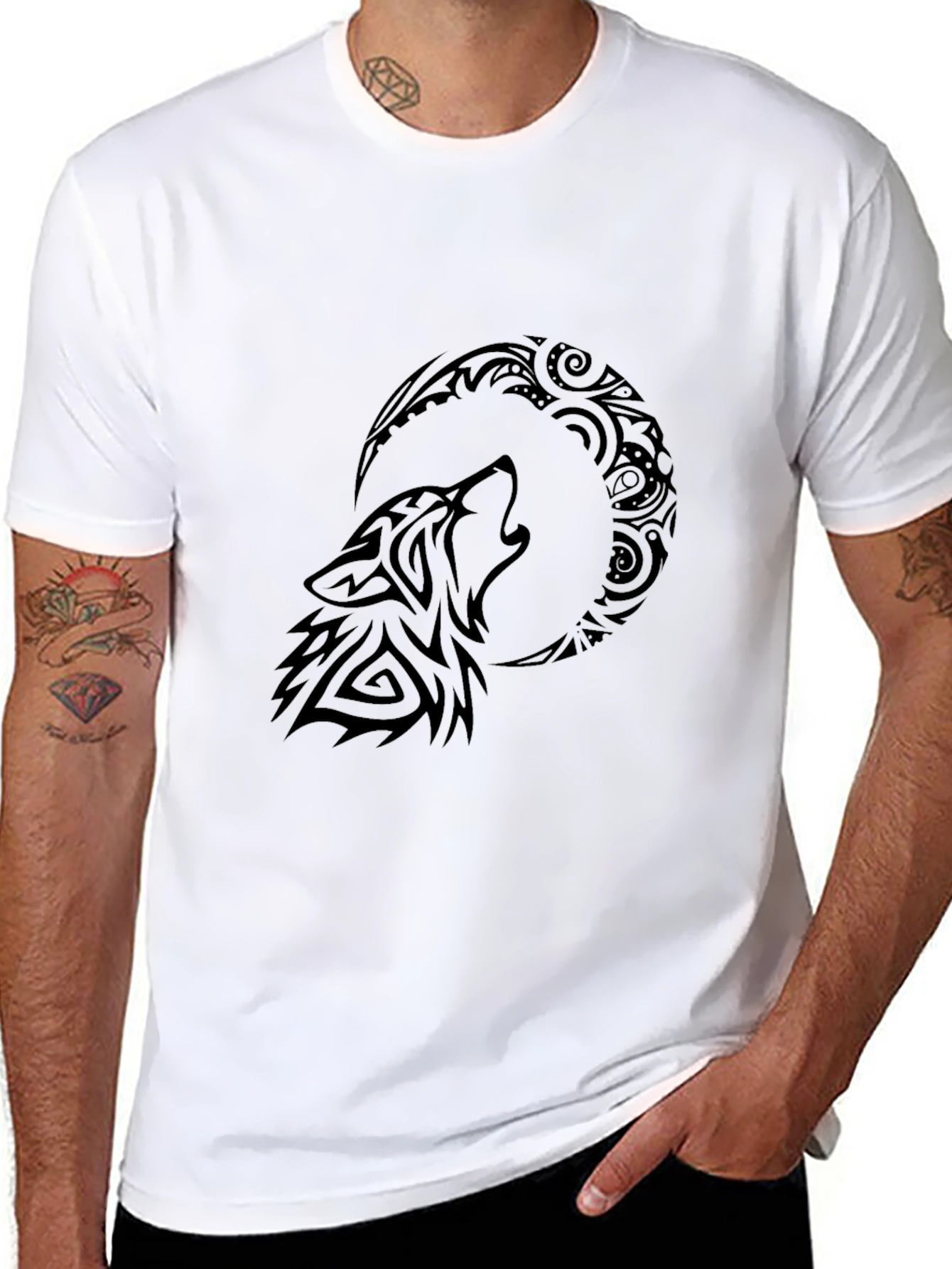 Tribal Wolf Moon T-Shirt - Black