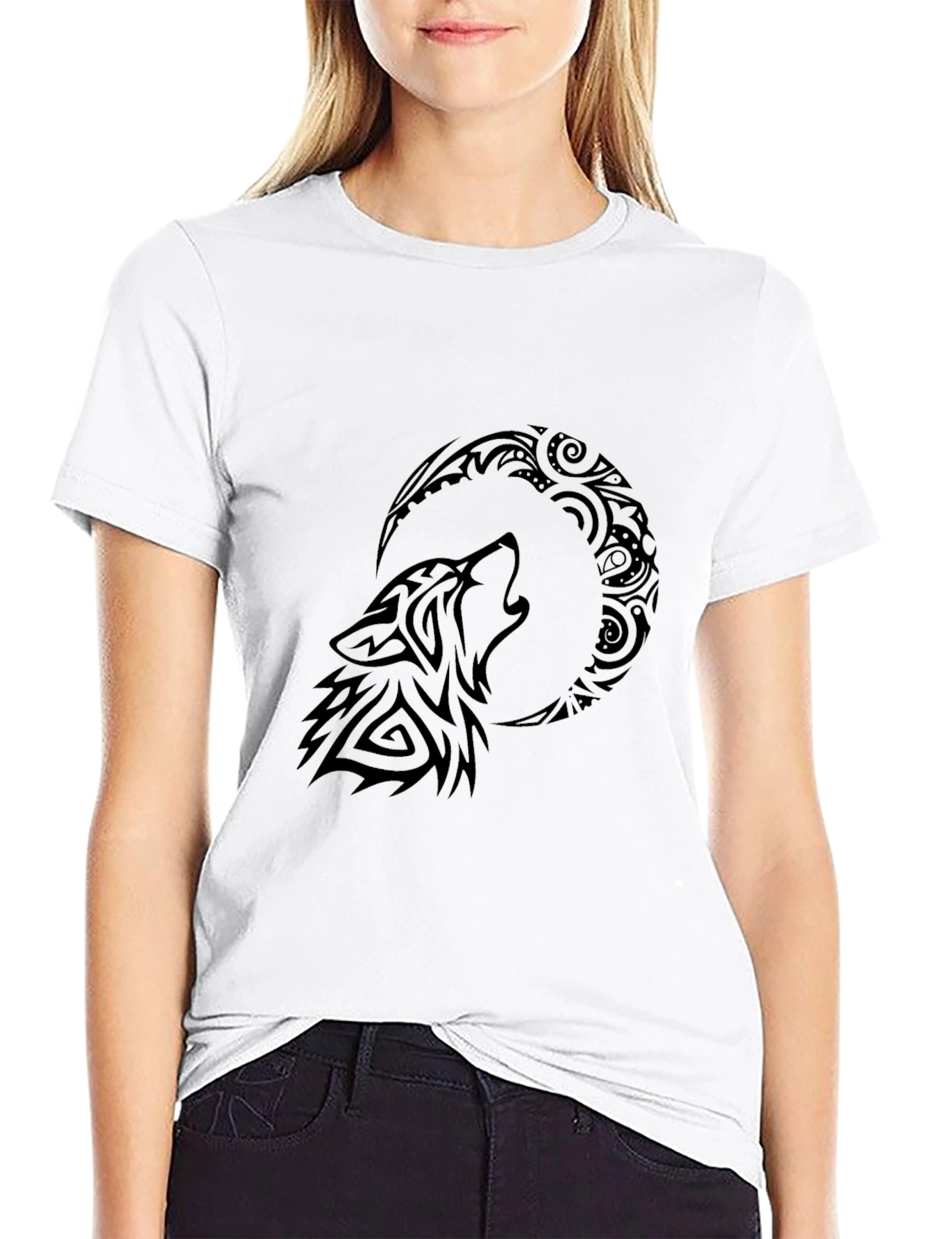 Tribal Wolf Moon T-Shirt - Black