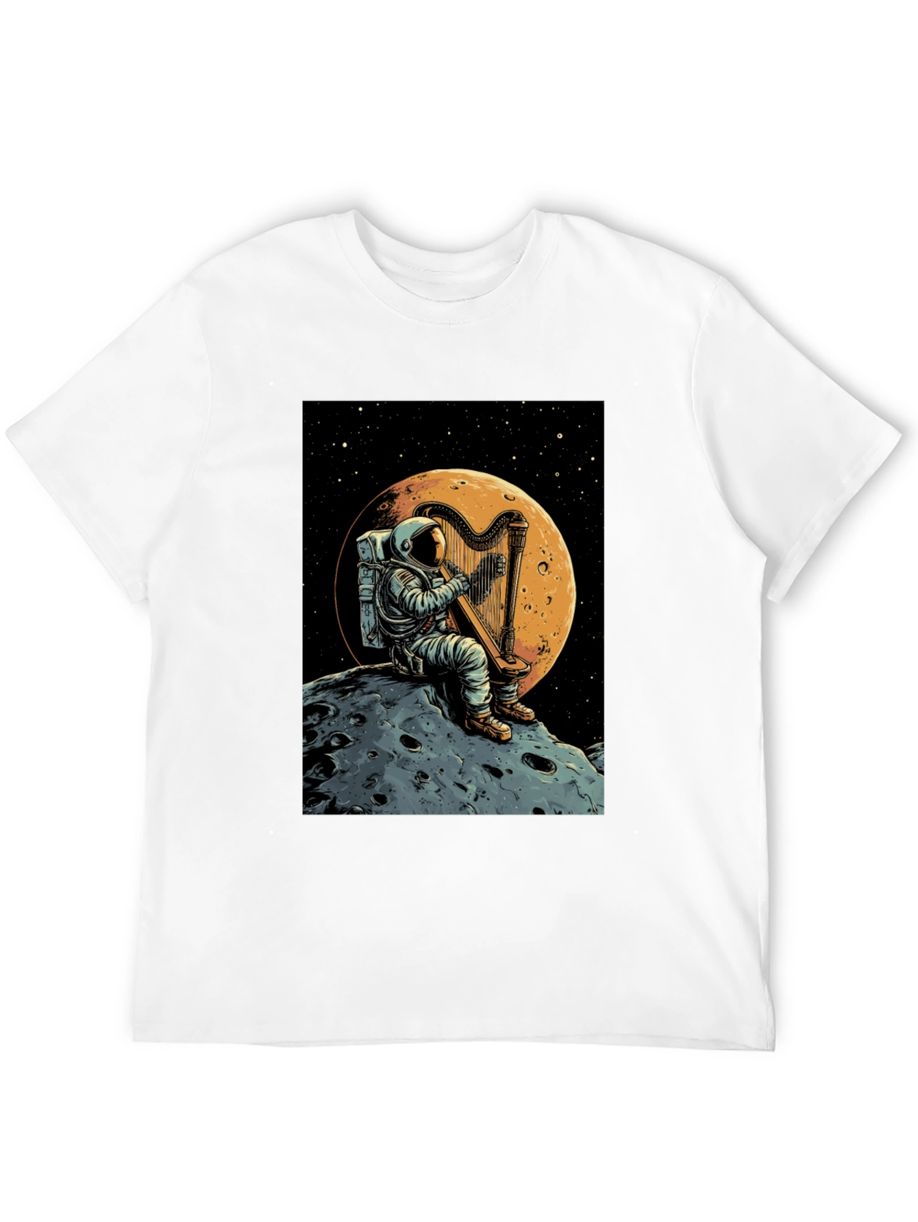 Astronaut Harp Moon T-Shirt - Space Music Tee