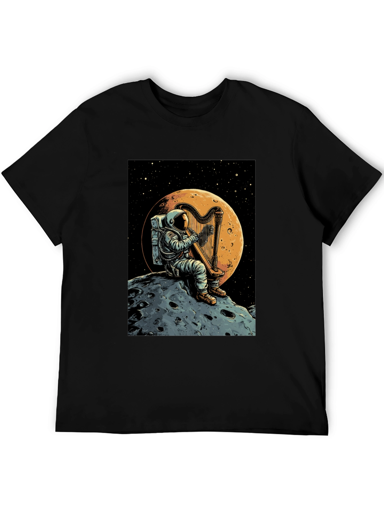 Astronaut Harp Moon T-Shirt - Space Music Tee