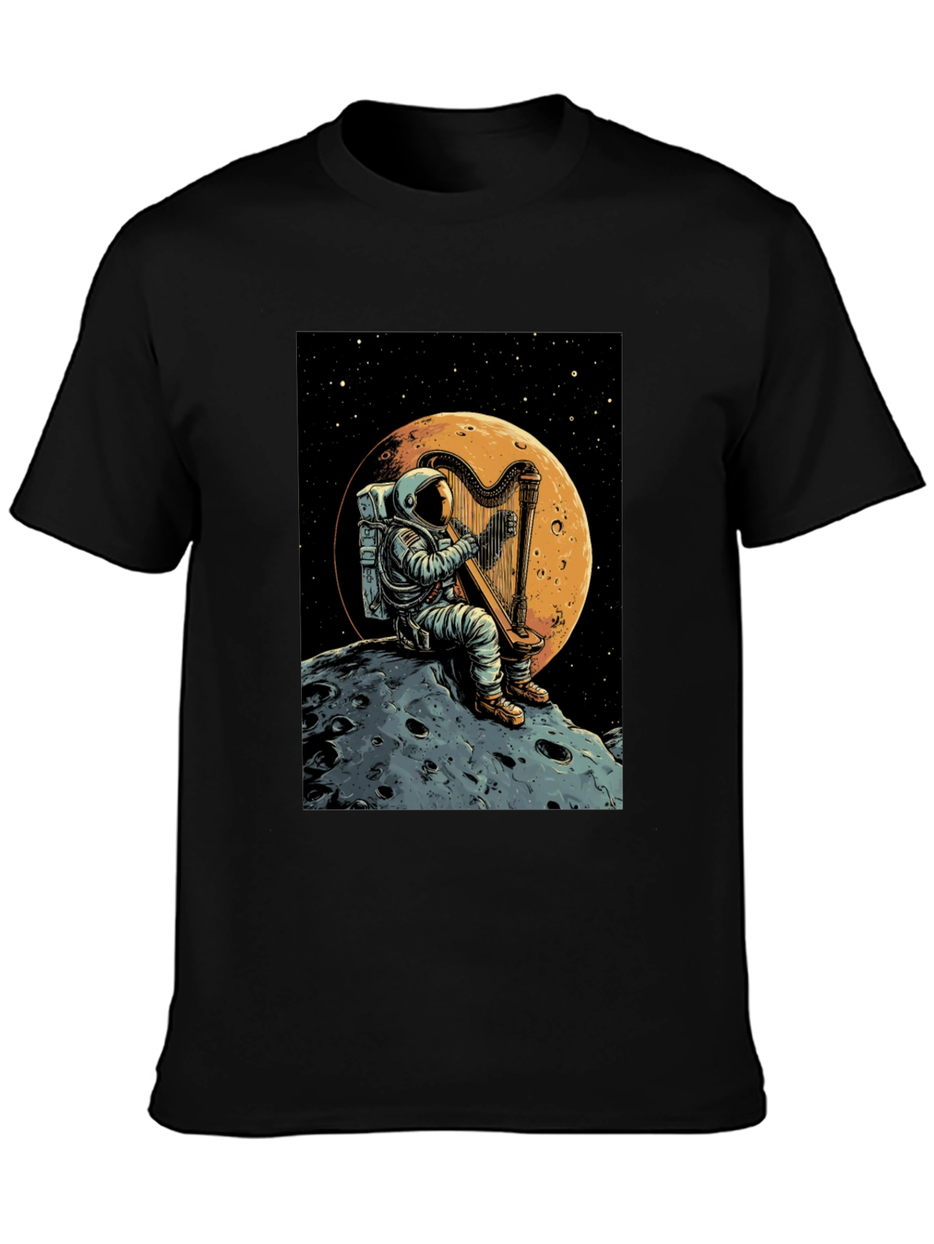 Astronaut Harp Moon T-Shirt - Space Music Tee