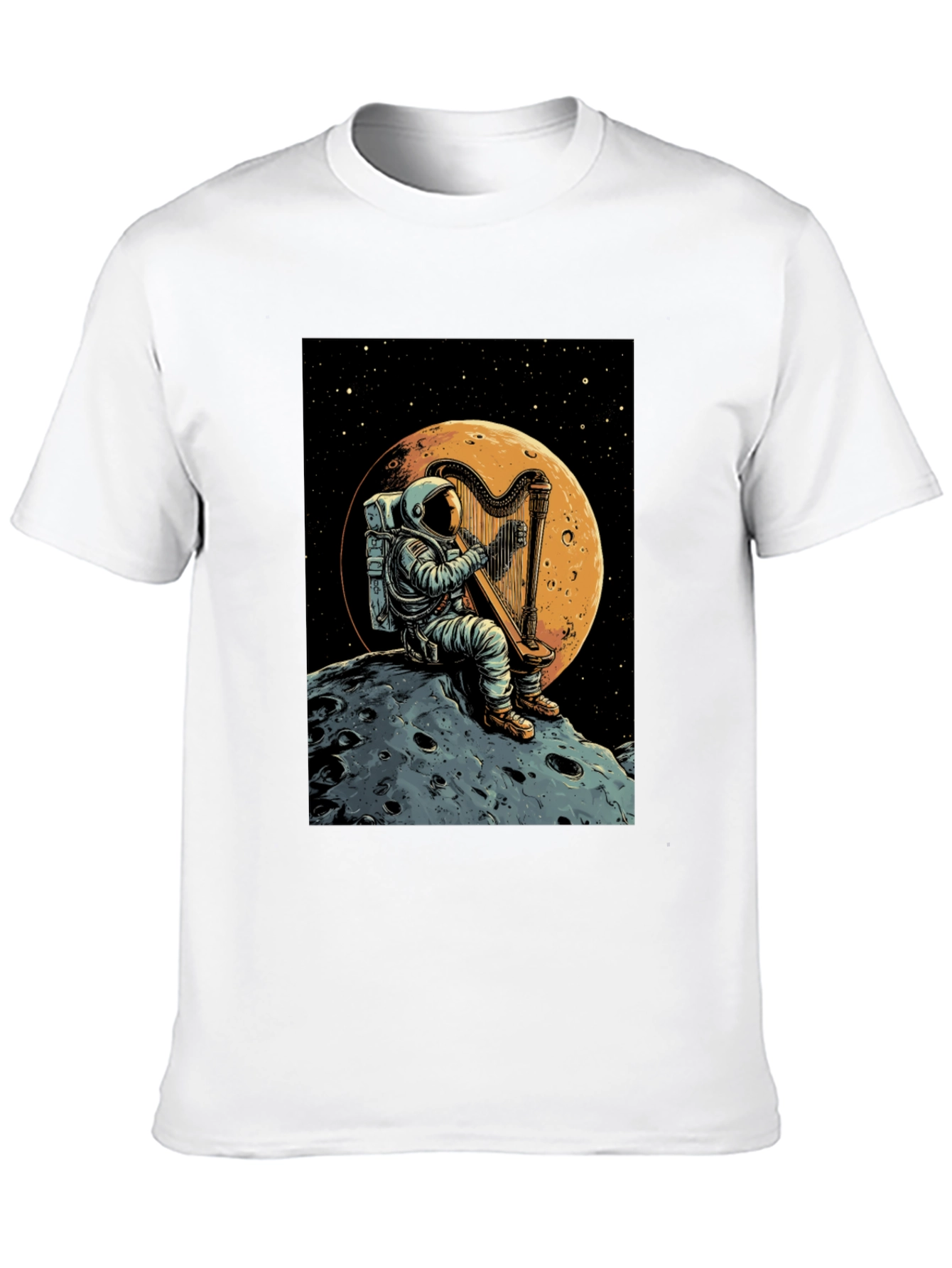 Astronaut Harp Moon T-Shirt - Space Music Tee