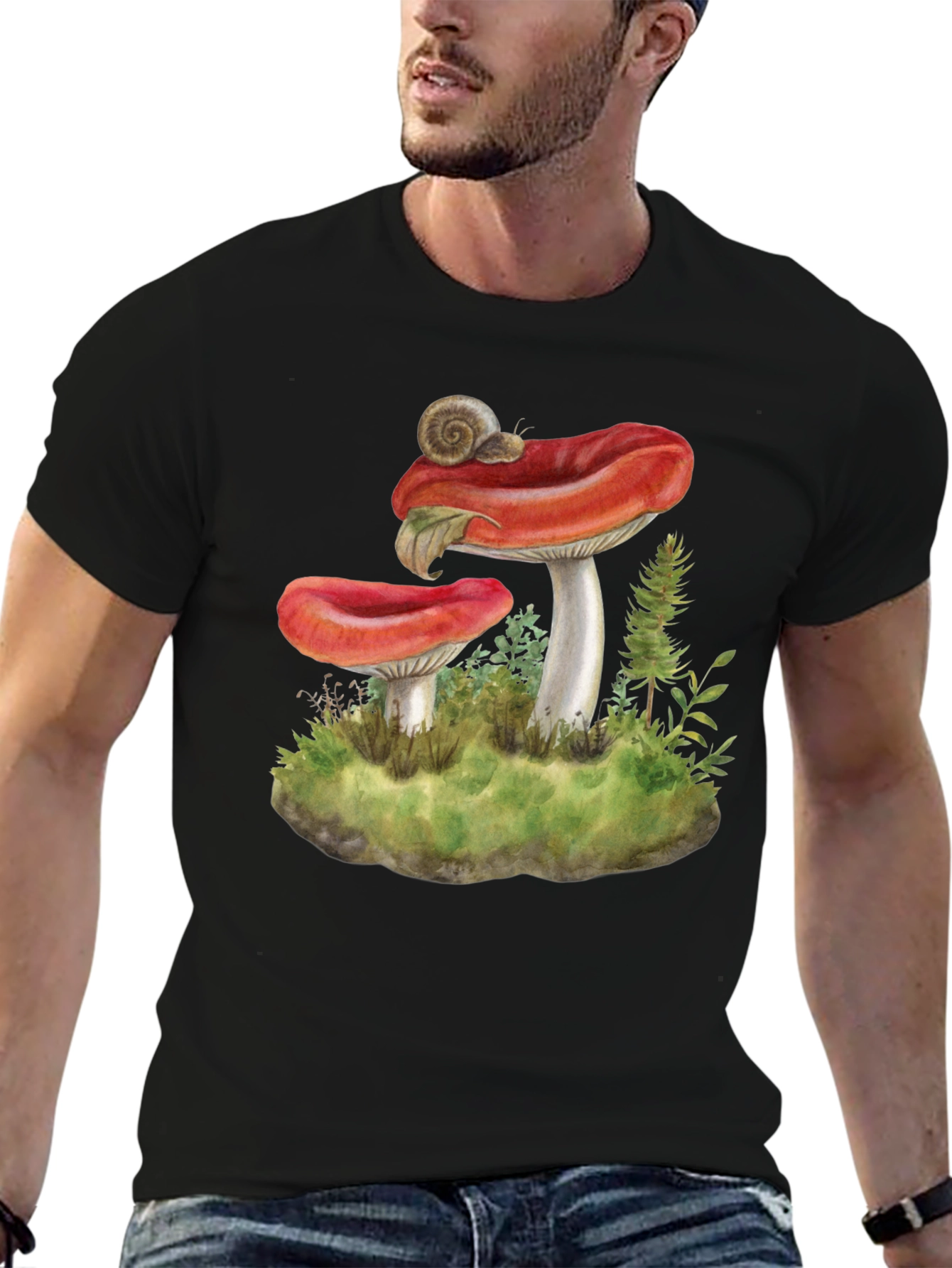 Mushroom and Snail Graphic Tee