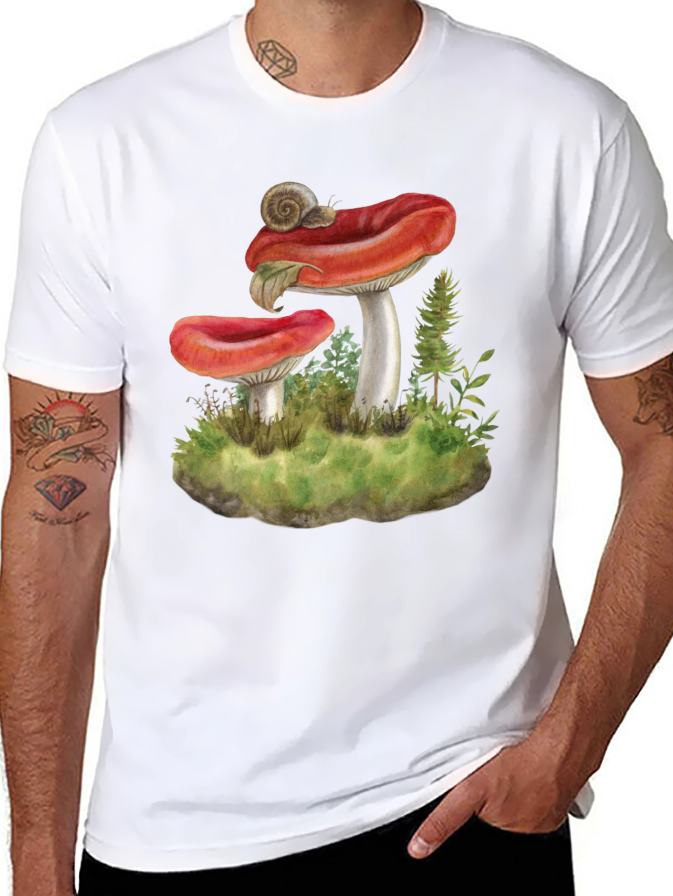 Mushroom and Snail Graphic Tee