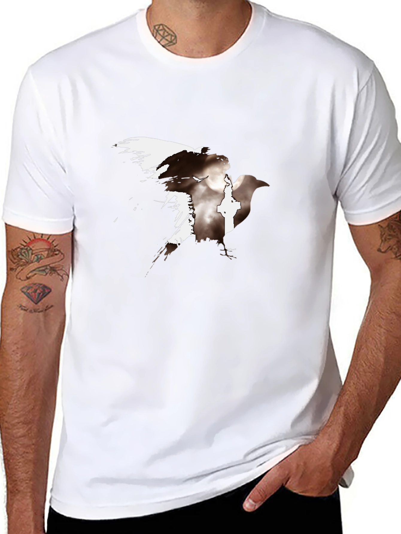 Raven Graphic Tee - Black Casual T-Shirt