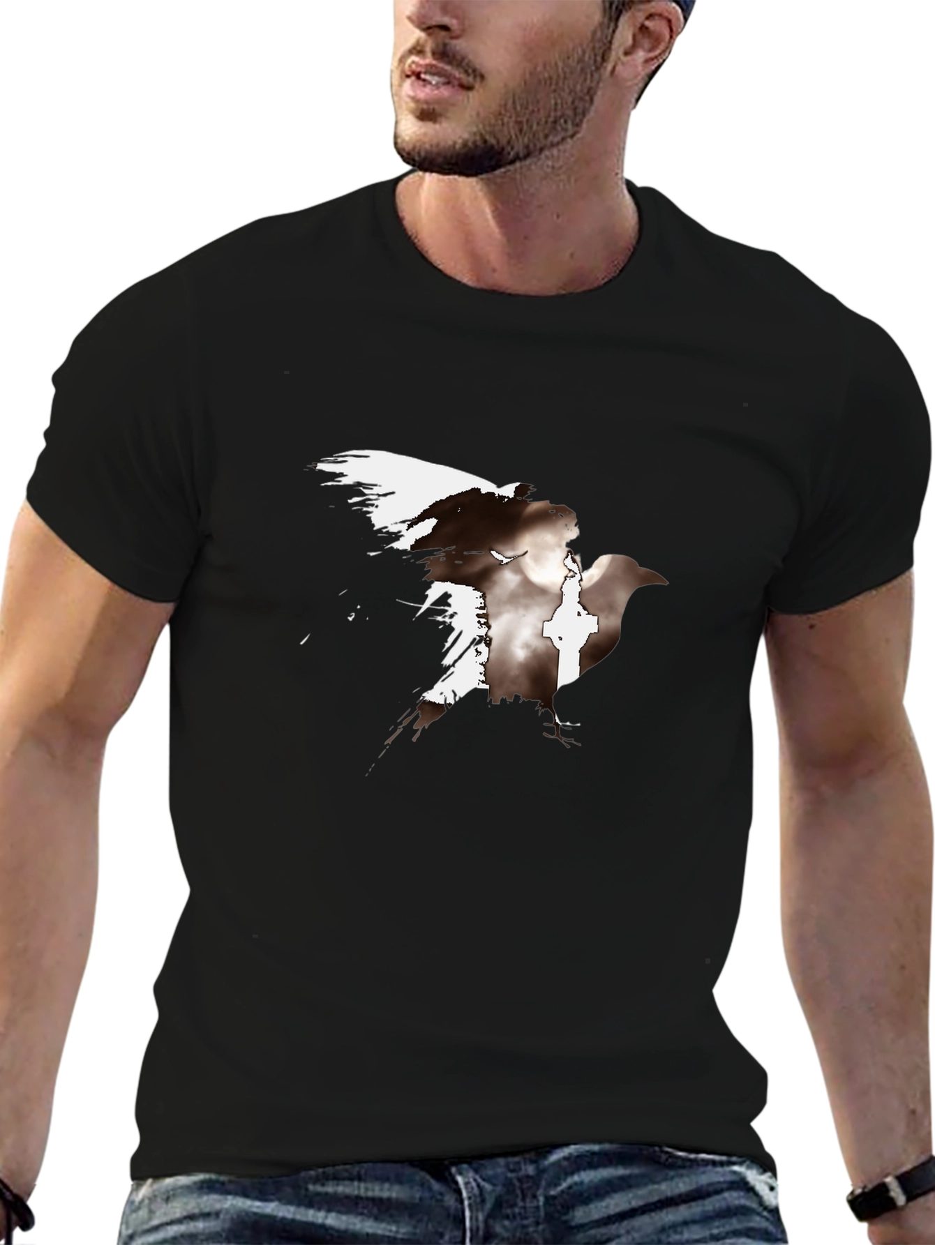 Raven Graphic Tee - Black Casual T-Shirt