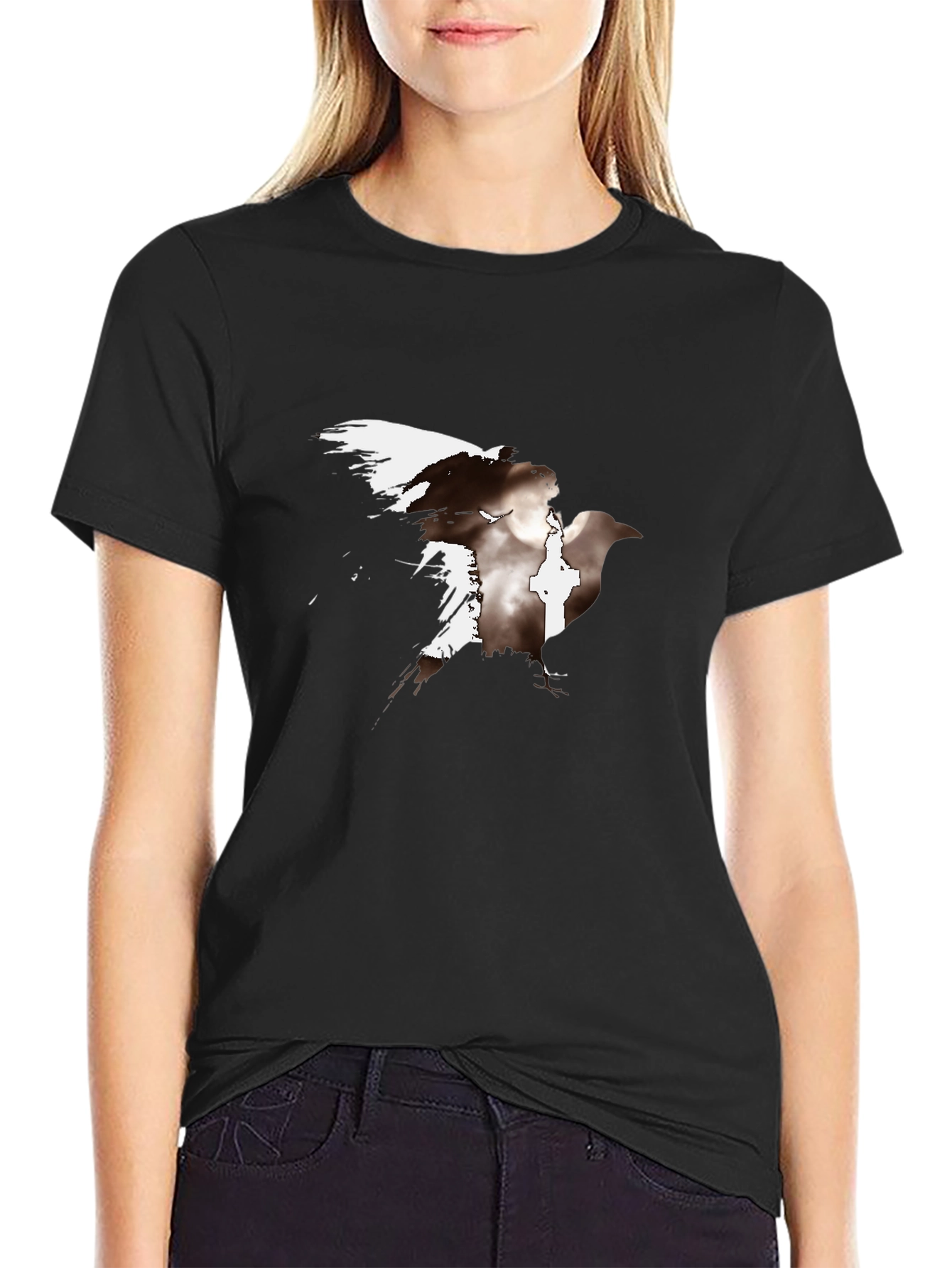 Raven Graphic Tee - Black Casual T-Shirt