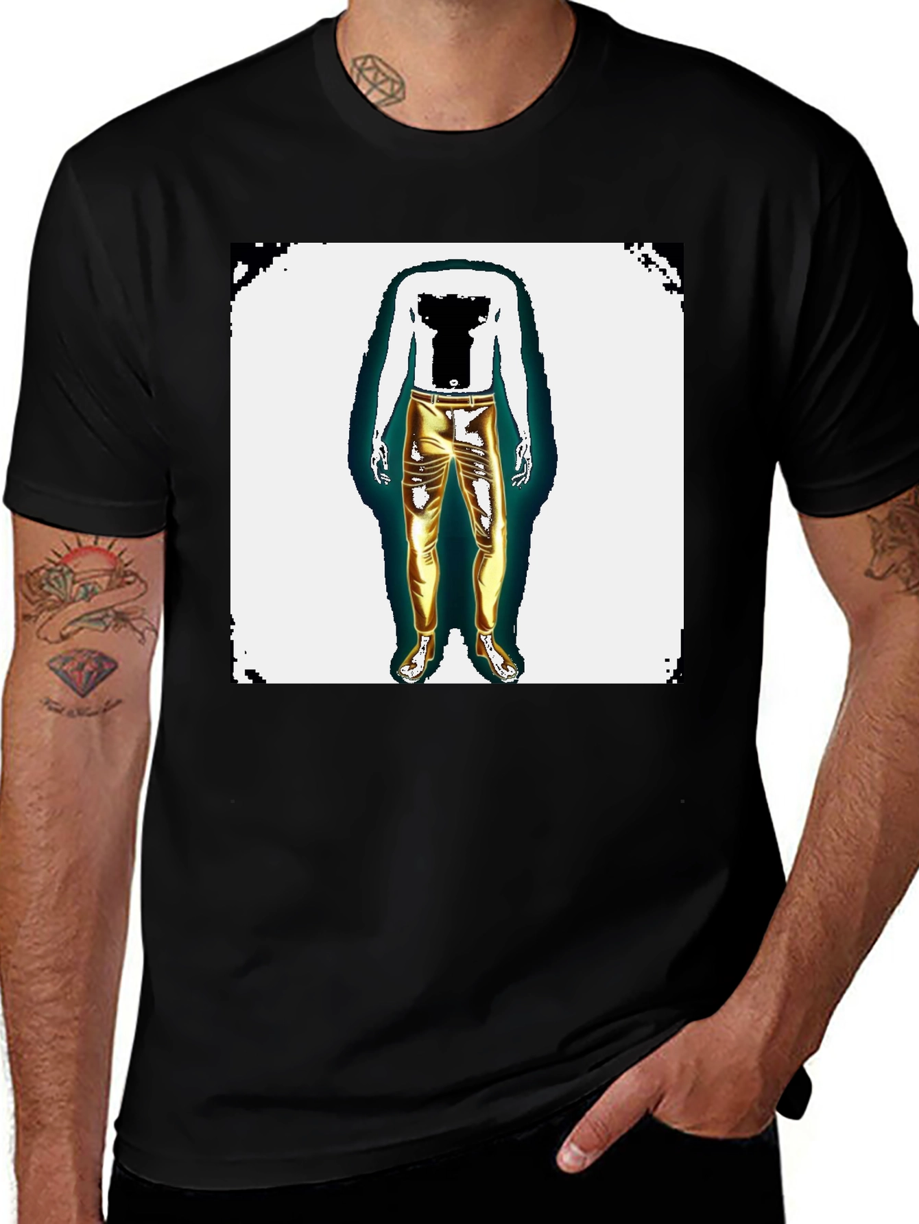 Mens Graphic Tee - Headless Body Gold Pants Print