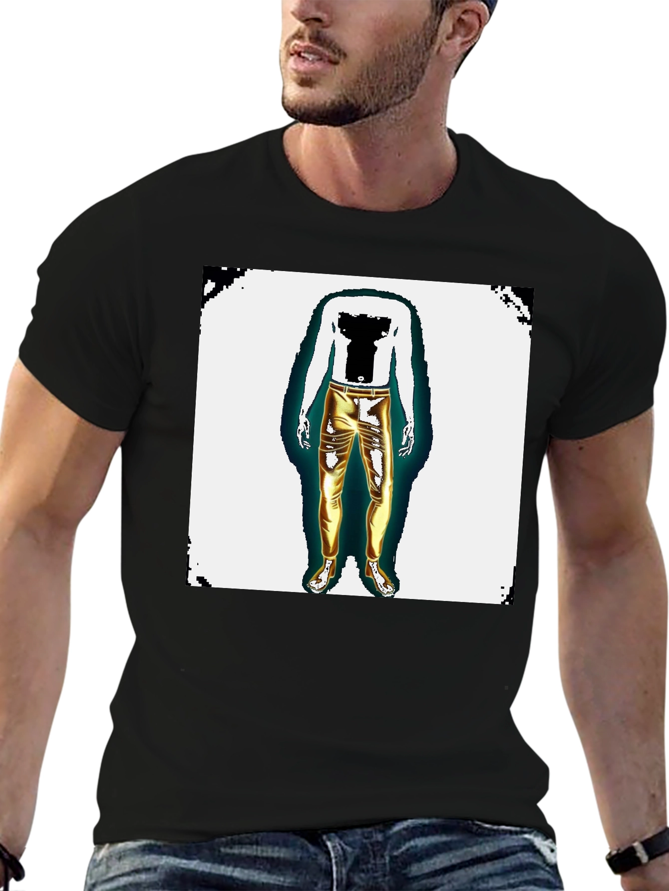 Mens Graphic Tee - Headless Body Gold Pants Print