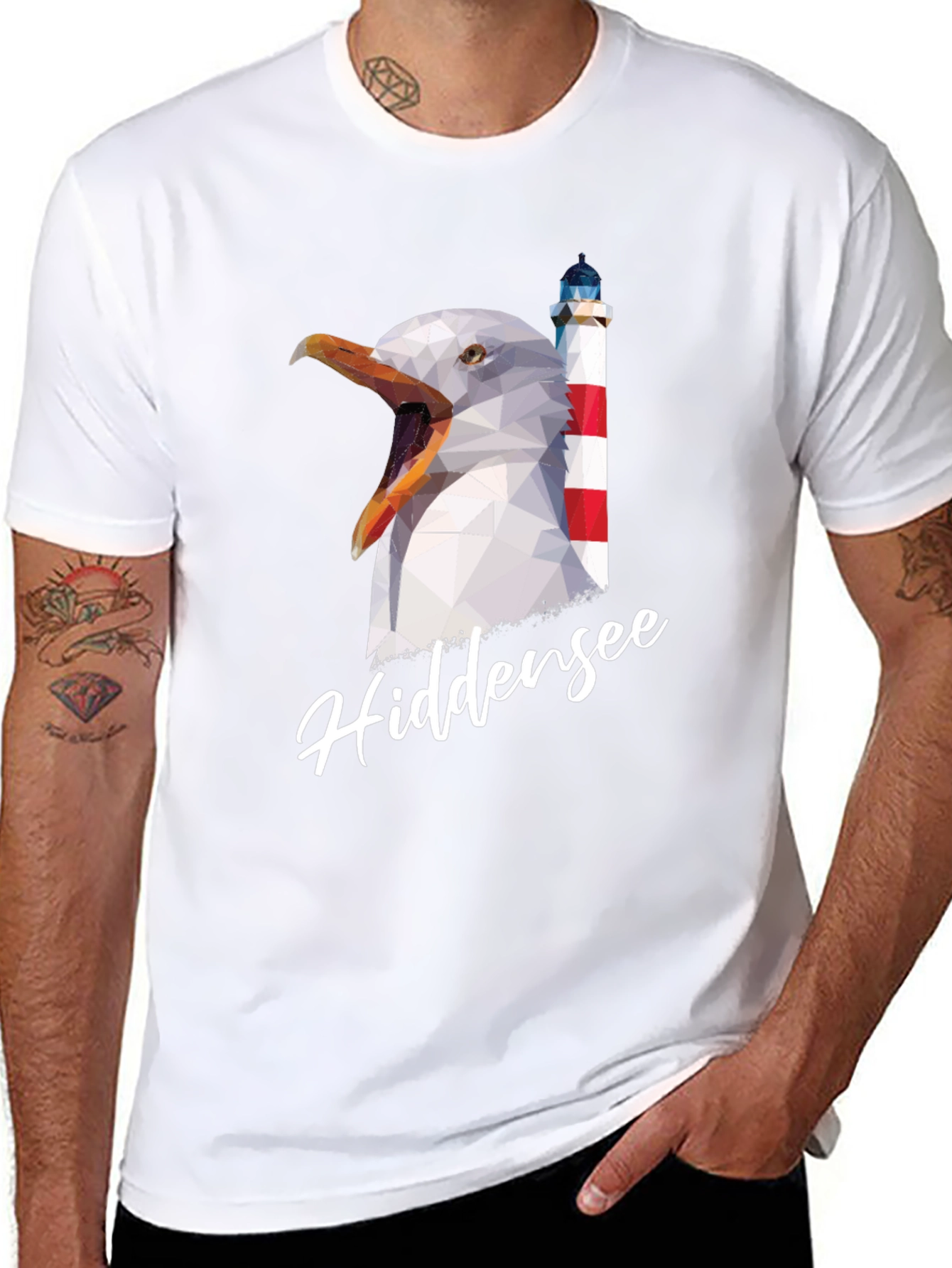 HiddenSee Graphic T-Shirt: Seagull & Lighthouse