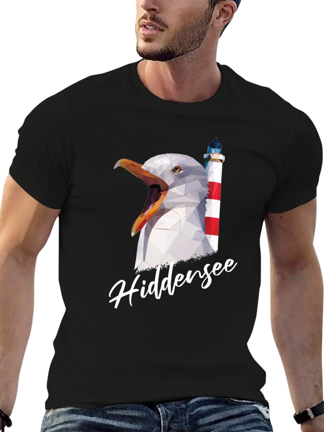 HiddenSee Graphic T-Shirt: Seagull & Lighthouse