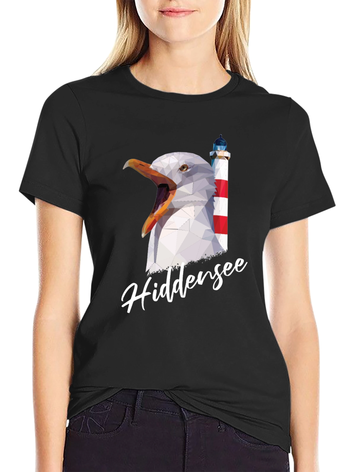 HiddenSee Graphic T-Shirt: Seagull & Lighthouse