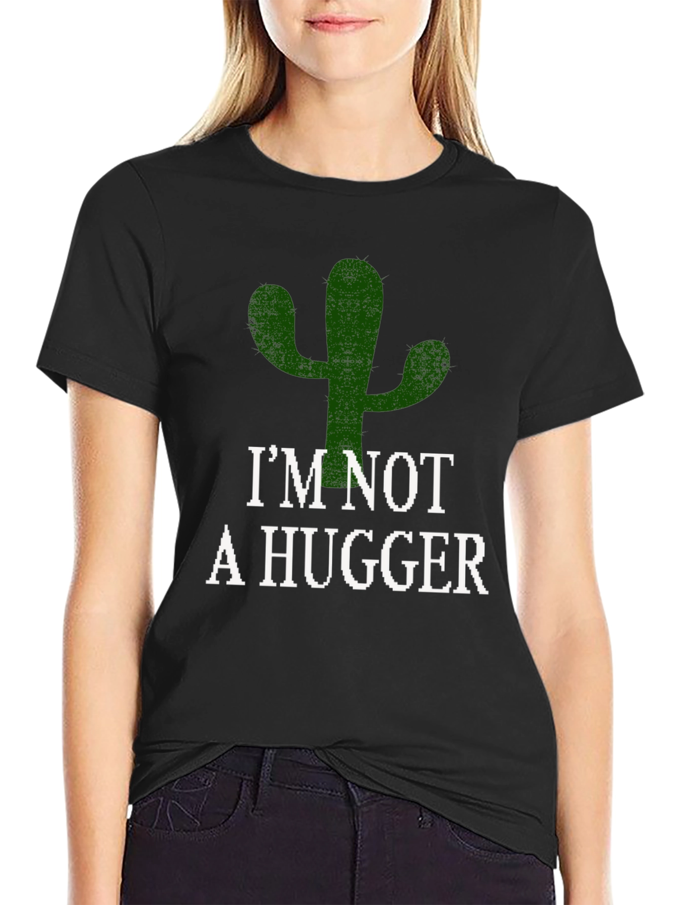Im Not A Hugger Cactus T-Shirt - Black