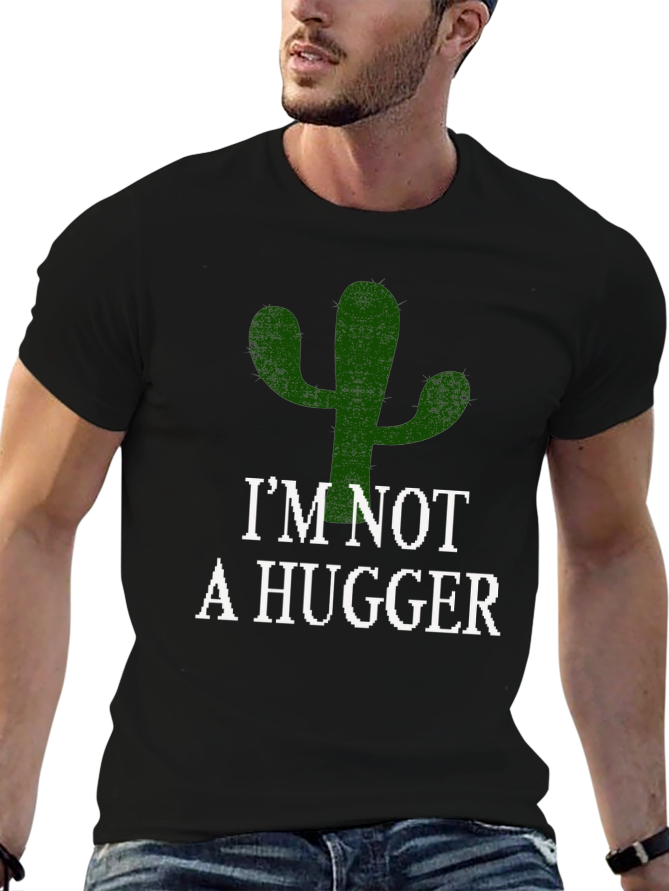 Im Not A Hugger Cactus T-Shirt - Black