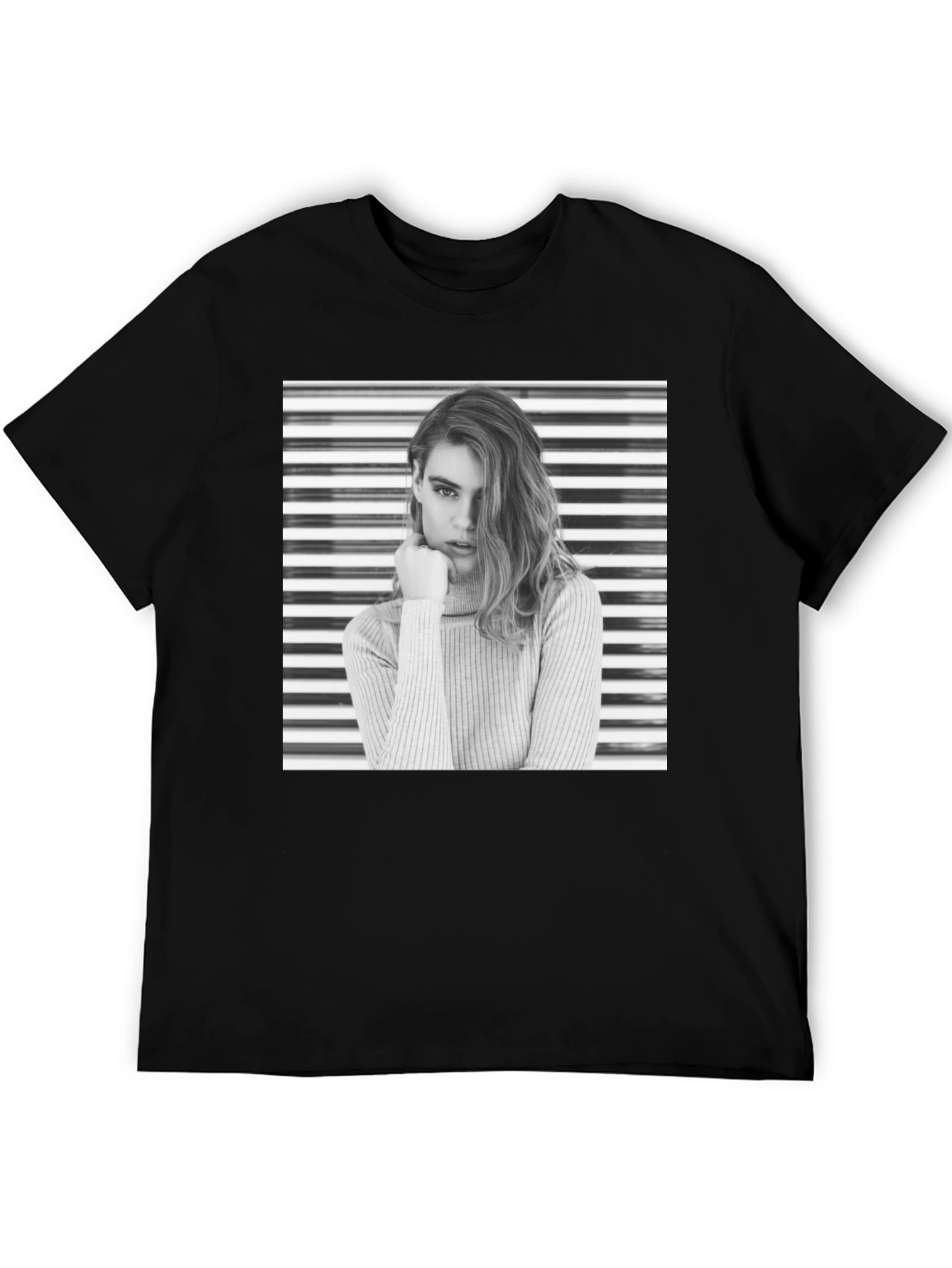Modern Black T-Shirt with Striking Woman Graphic