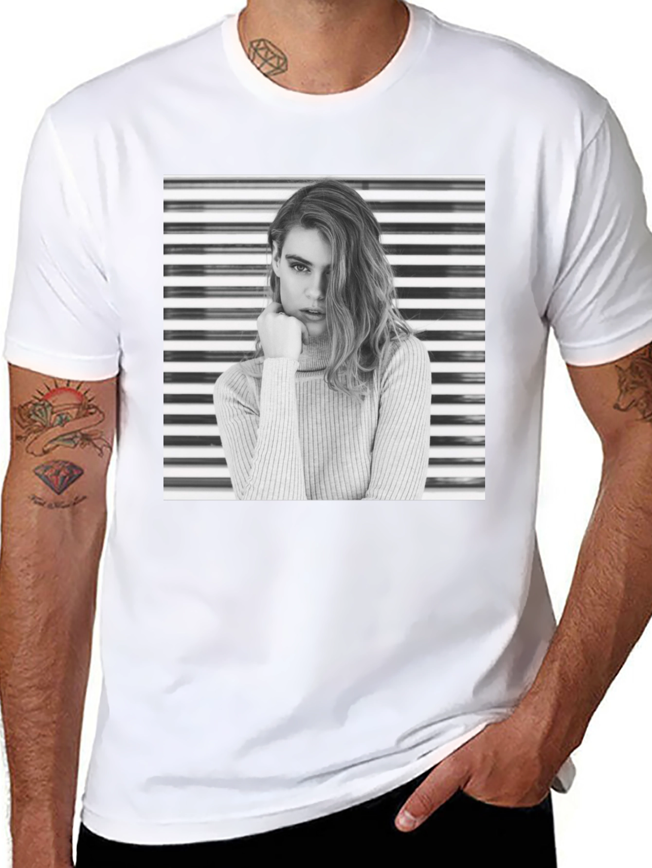 Modern Black T-Shirt with Striking Woman Graphic