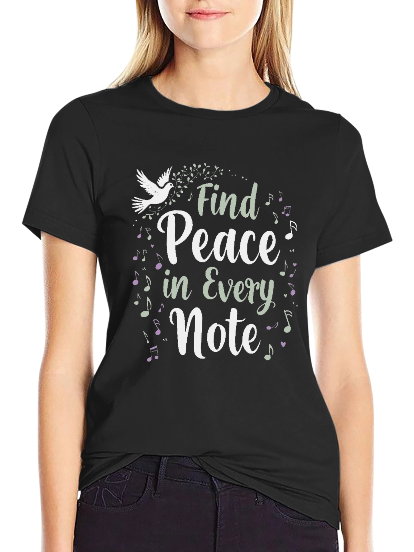 Find Peace In Every Note Black Graphic Tee