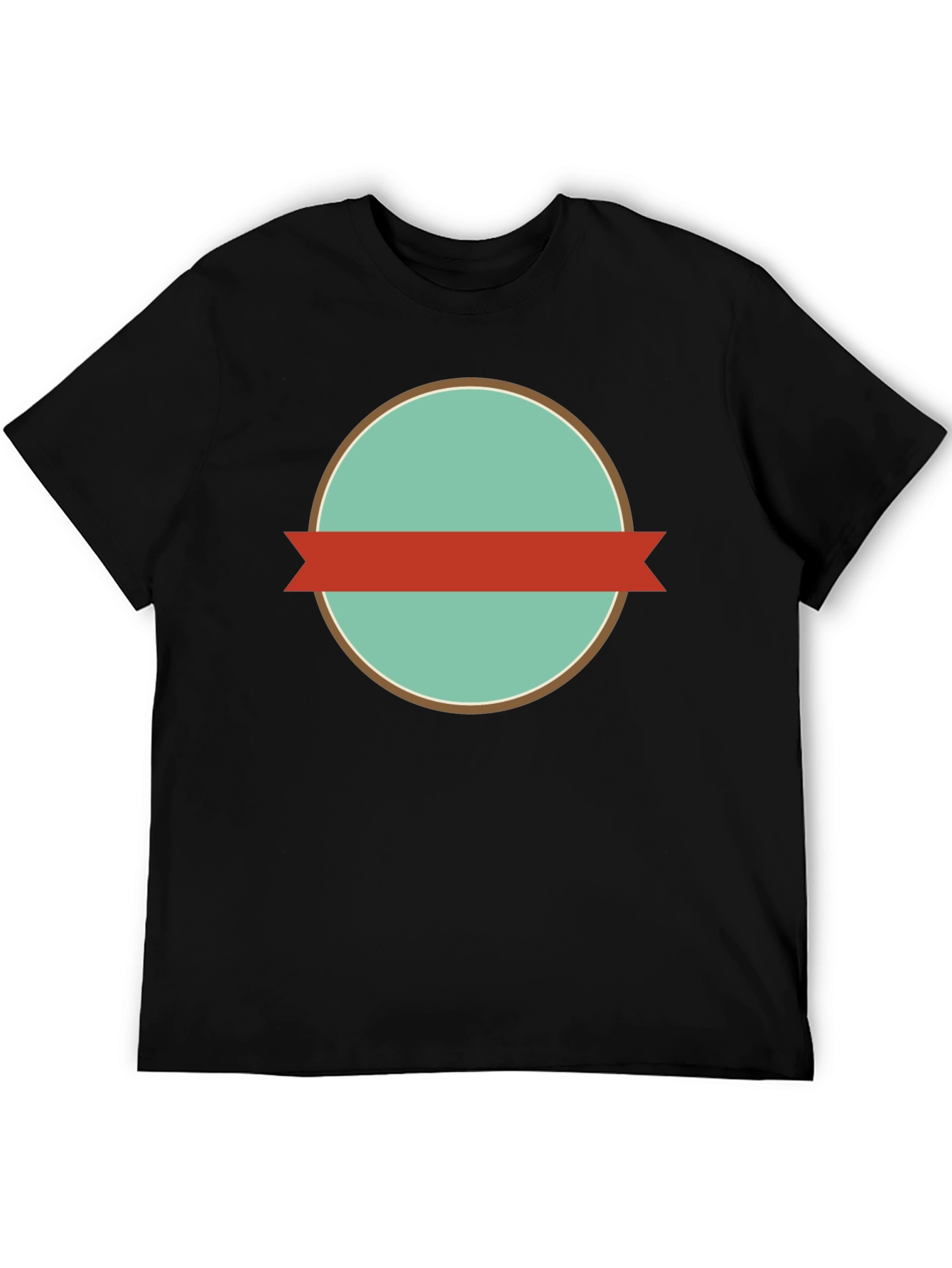 Mens Black Graphic Tee with Retro Circle Design
