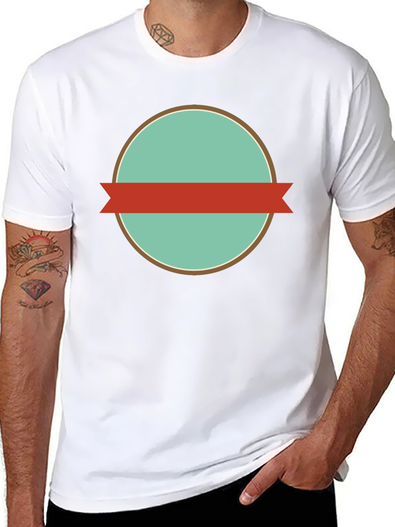 Mens Black Graphic Tee with Retro Circle Design