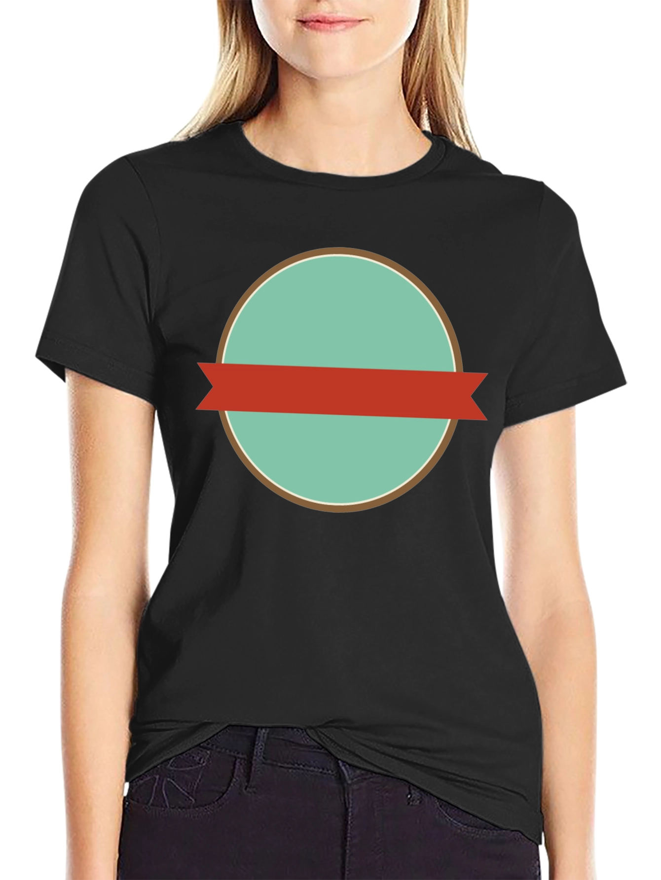 Mens Black Graphic Tee with Retro Circle Design