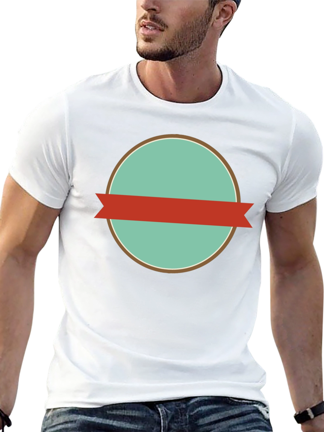 Mens Black Graphic Tee with Retro Circle Design